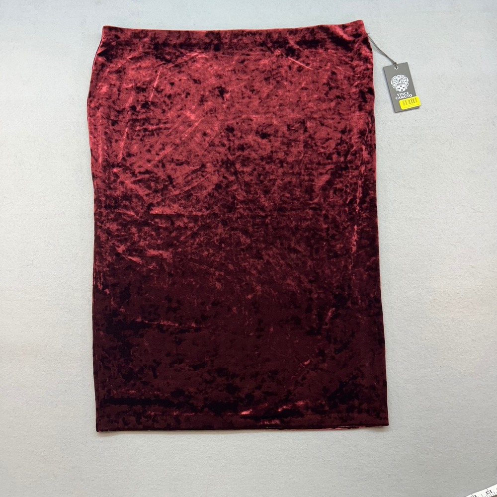NWT Vince Camuto Womens XL Burgundy Crushed Velvet Pencil Midi Skirt